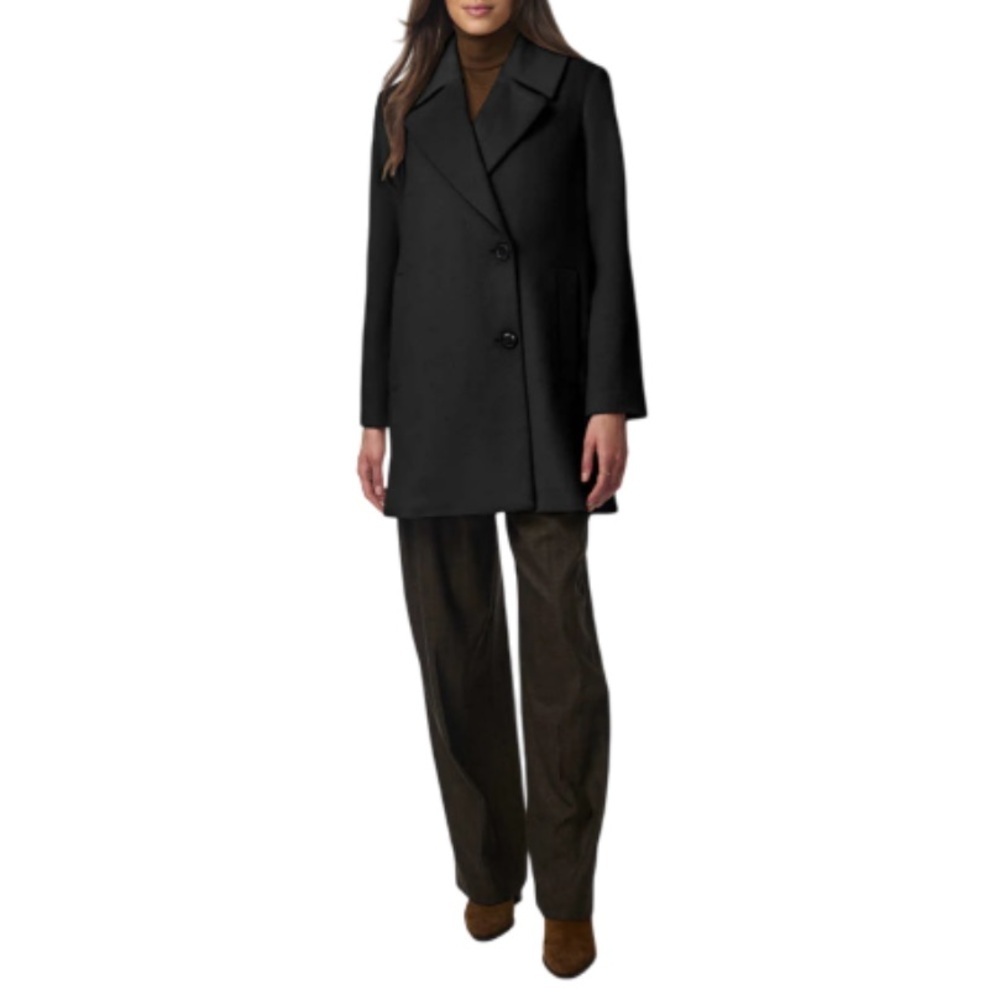 Bernardo Grand Sleek Wool Blend Black Coat - M - Picture 2 of 13